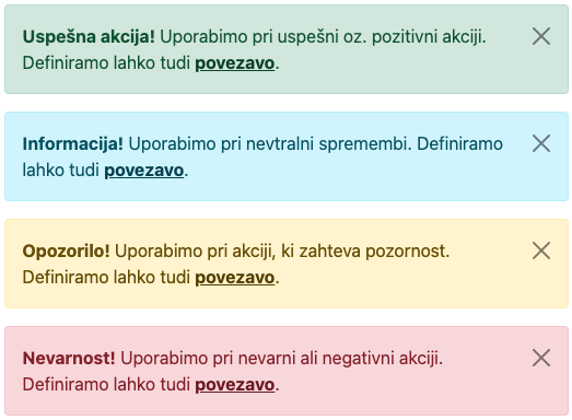 Različna vnaprej opredeljena opozorila