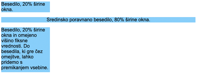 Dimenzije elementov in poravnava besedila