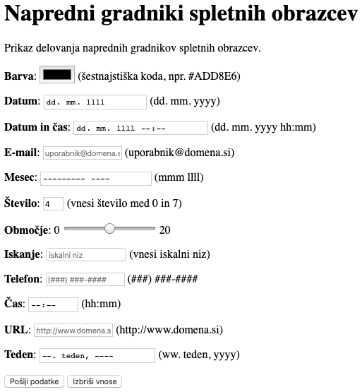 Napredni gradniki spletnih obrazcev