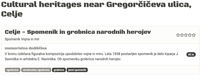 Naslov seznama lokacij **v Celju** s pomočjo obratnega geokodiranja
