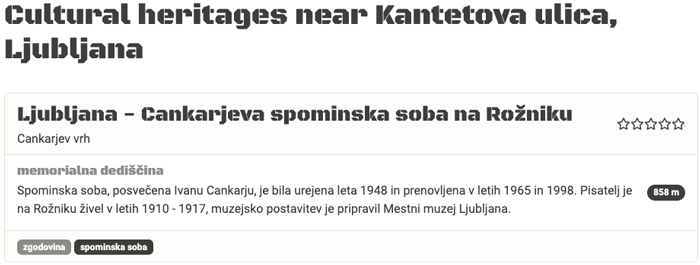 Naslov seznama lokacij **v Ljubljani** s pomočjo obratnega geokodiranja